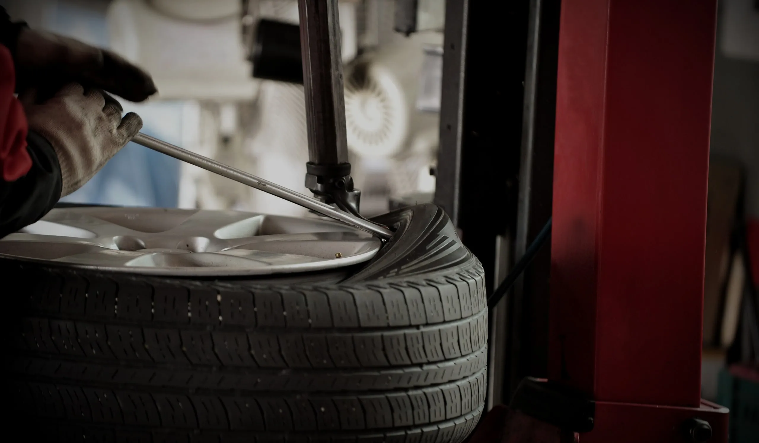 A tire being mounted on a wheel